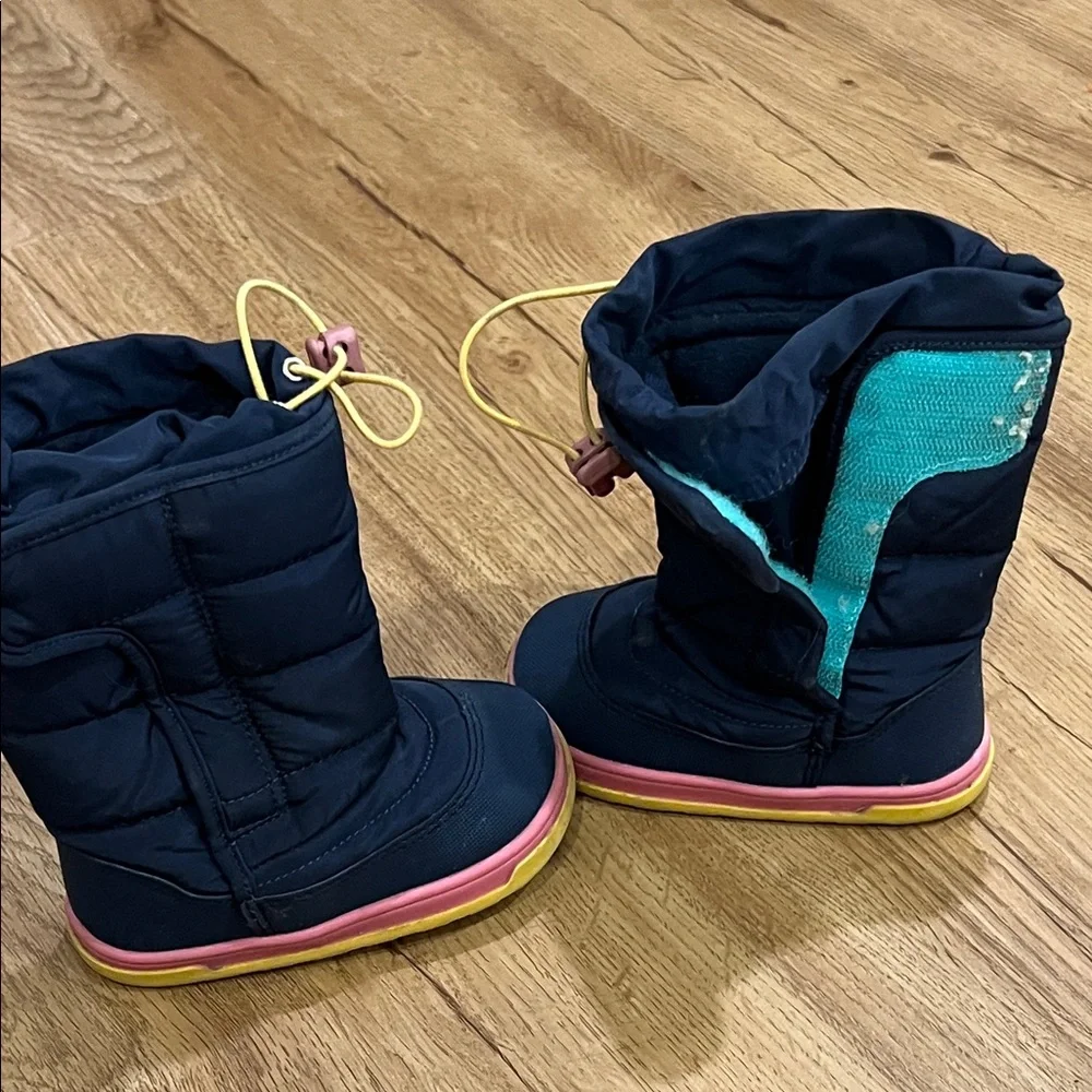 Kids Navy Snow Boots with Pink & Yellow Trim